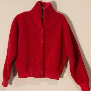 L L Bean Fleece Snap Front Vintage Polka Dot Jacket Red Sz medium